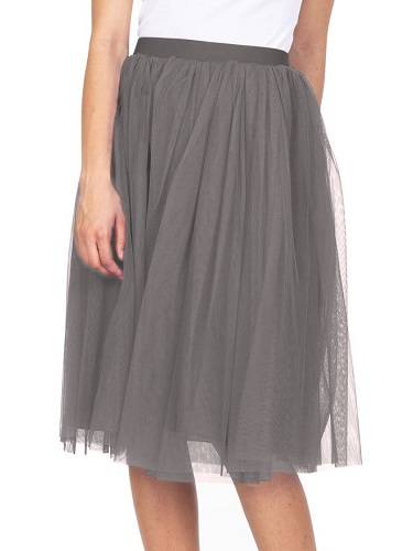 Grey Tulle Midi Skirt with Lining.