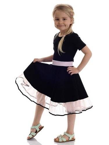 Elegant flared dress for girls pink and black tulle