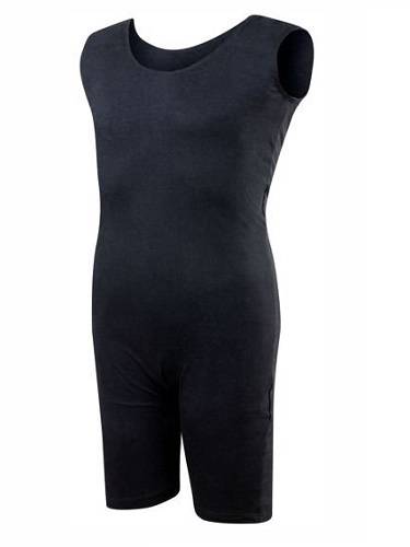 Men's Sleeveless Gymnastic Training Body Suit with Short Legs, Black.