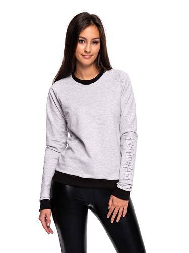 Women's sports sweatshirt with long sleeves gray with embroidery on the forearm gray