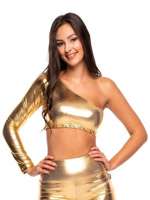 Shine on stage with our women's metallic gold full-length leggings