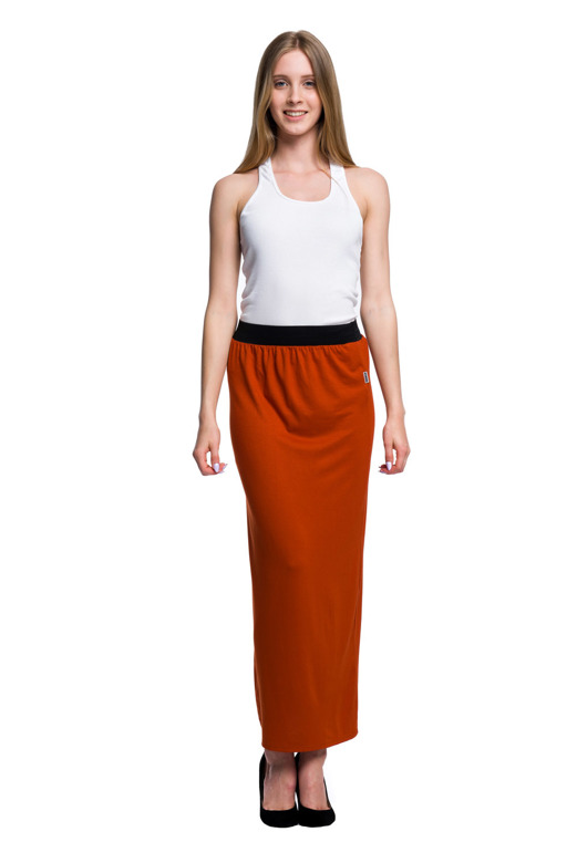 Fitted MAXI viscose skirt - rust