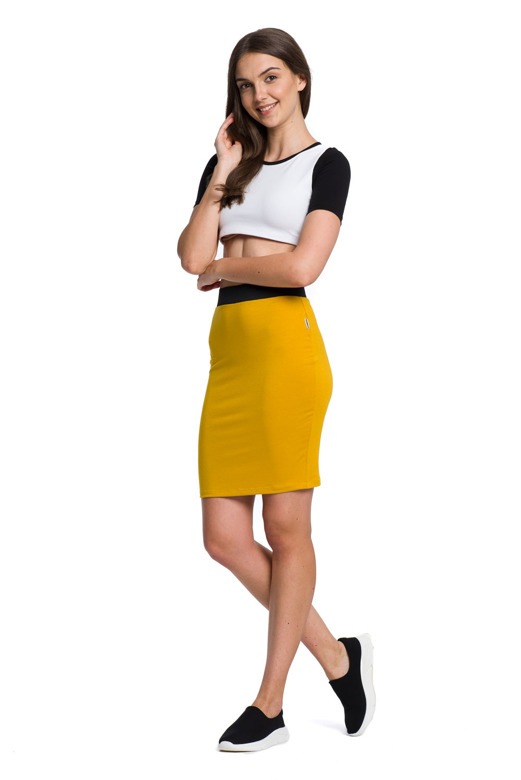 Fitted Mustard Viscose Midi Skirt