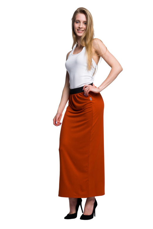 Fitted Rust Maxi Viscose Skirt