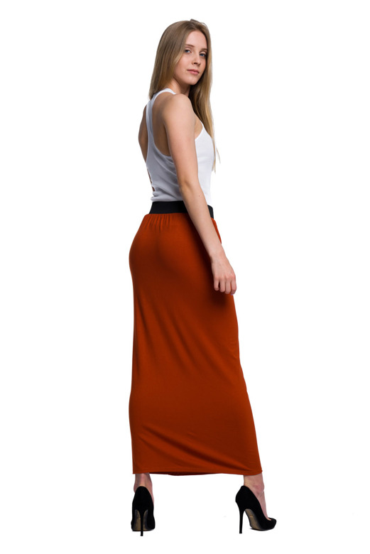 Fitted Rust Maxi Viscose Skirt