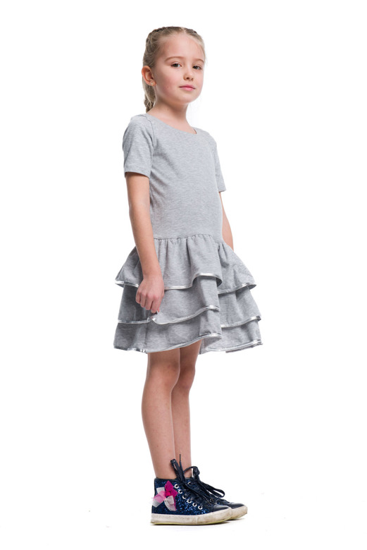 Girl's Dress with Ruffles and Metallic Edging - Gray-Silver