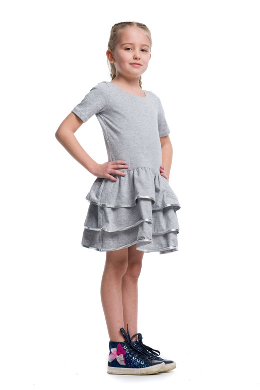 Girl's Dress with Ruffles and Metallic Edging - Gray-Silver