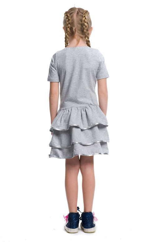 Girl's Dress with Ruffles and Metallic Edging - Gray-Silver