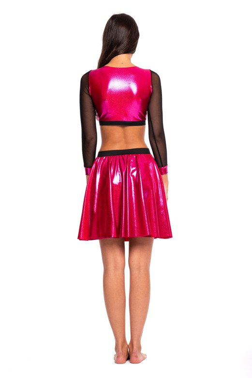 Girls' Metallic Shiny Long Sleeve Mesh Top for Sports Performance in Fuchsia.