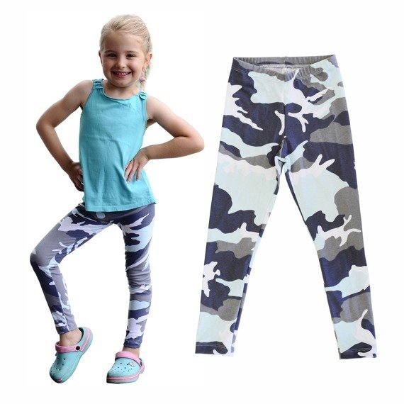 Long gray-teal camo children's leggings/tights