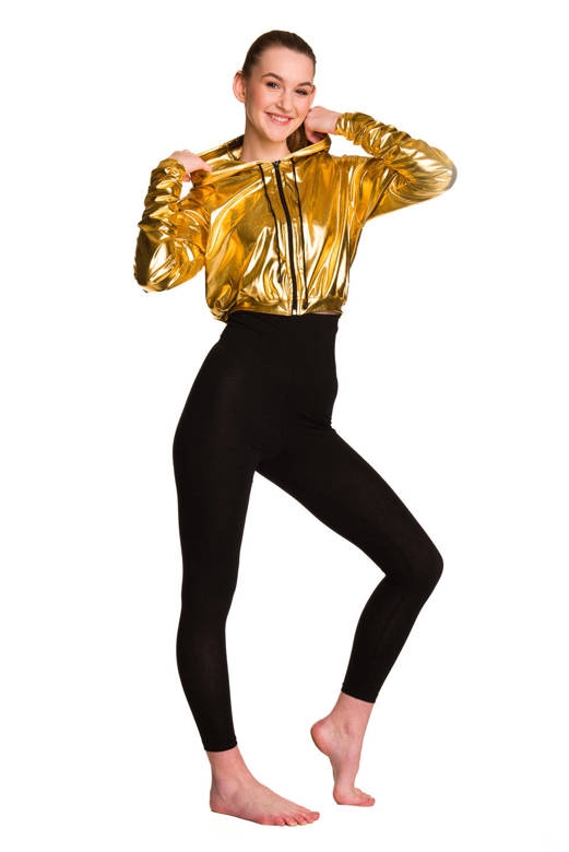 Metallic shining hoodie for women's and children's with a large golden hood for performances.