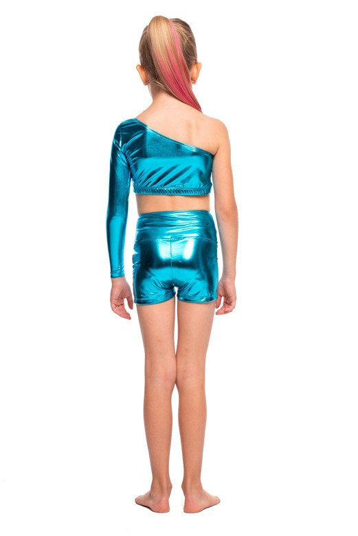 Shorts for girls, metallic shining, turquoise, perfect for performances.