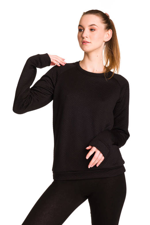 Women's Black Quilted Sports Sweatshirt without Hood