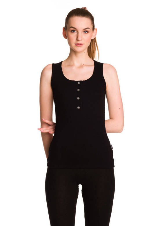 Women's black striped cotton sleeveless blouse.
