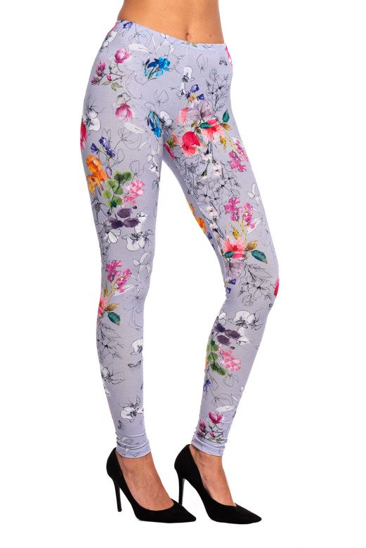 Women's, children's, gray sports leggings with a FLOWER pattern.