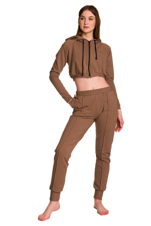 Women's coffee-colored sweatpants with cuffs