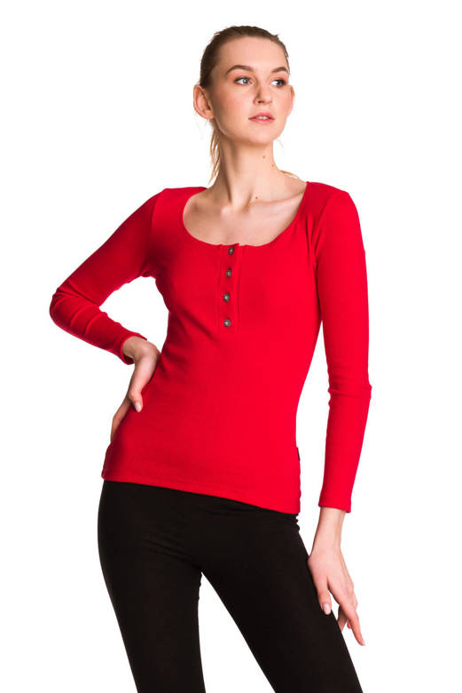 Women's long-sleeved cotton blouse with a red stripe