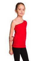 Asymmetric Cotton Shirt with Long Sleeves and Diagonal Red Neckline.