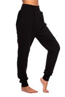 Black drop-crotch sweatpants for women, men, and children.