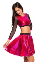 Girls' Metallic Shiny Long Sleeve Mesh Top for Sports Performance in Fuchsia.