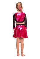 Girls' Metallic Shiny Long Sleeve Mesh Top for Sports Performance in Fuchsia.