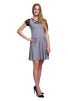 Grey Mesh Short Sleeve Dress with Straps Neckline