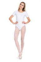 L100K white gymnastic training body with short Lycra sleeves.