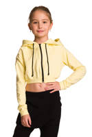 Short hooded sweatshirt for girls with a large hood, lemon color.