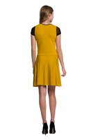 Short sleeve mesh dress with mustard straps neckline