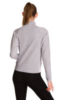 Sport sweatshirt with stand-up collar, zip and mélange grey pockets.