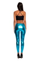 Turquoise High-Waisted Women's Metallic Shiny Leggings with Long Legs for Performance