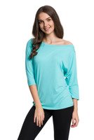 Viscose blouse with wide neckline and 3/4 sleeves - turquoise