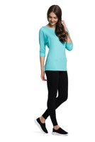 Viscose blouse with wide neckline and 3/4 sleeves - turquoise