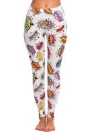 Women's children's sports leggings WOW white with colorful inscriptions.