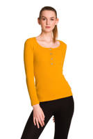 Women's long-sleeved cotton blouse in mustard stripe.