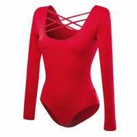 Women's red laced-up long-sleeved body suit