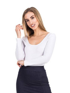 Women's slimming white long sleeve body suit.