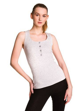 Women's Sleeveless Cotton Grey Melange Striped Top