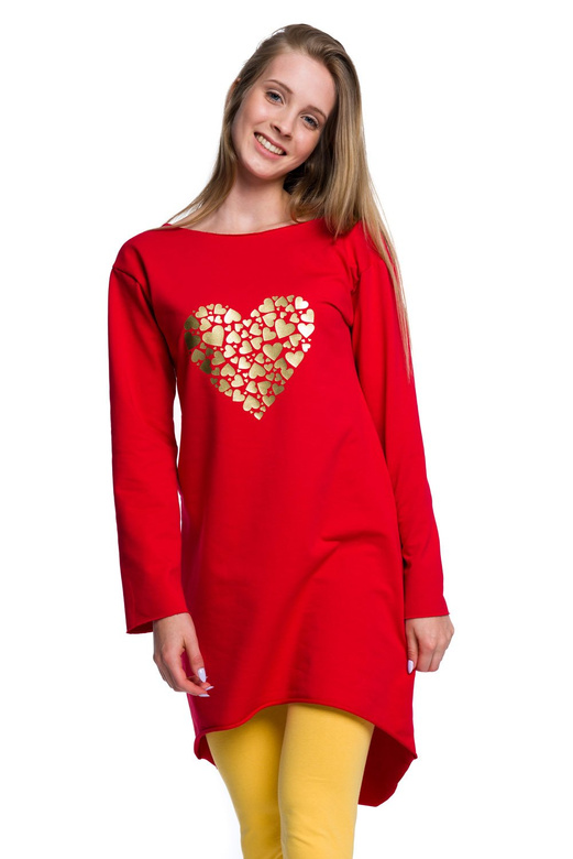 Tunic Dress with Gold Heart Print in Red.