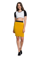 Fitted Mustard Viscose Midi Skirt