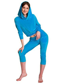 Women's Velour Tracksuit Set Hoodie + 3/4 Length Turquoise Pants.