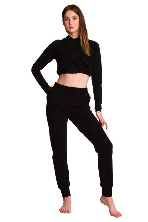 Women's black joggers with a cuff.