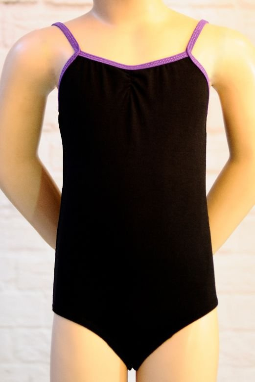 Children's black and purple strappy bodysuit.