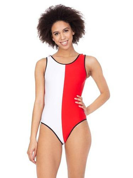 Body One-piece Swimsuit in White and Red