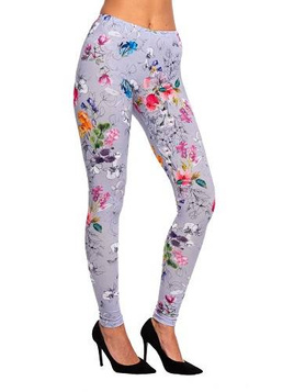 Women's, children's, gray sports leggings with a FLOWER pattern.