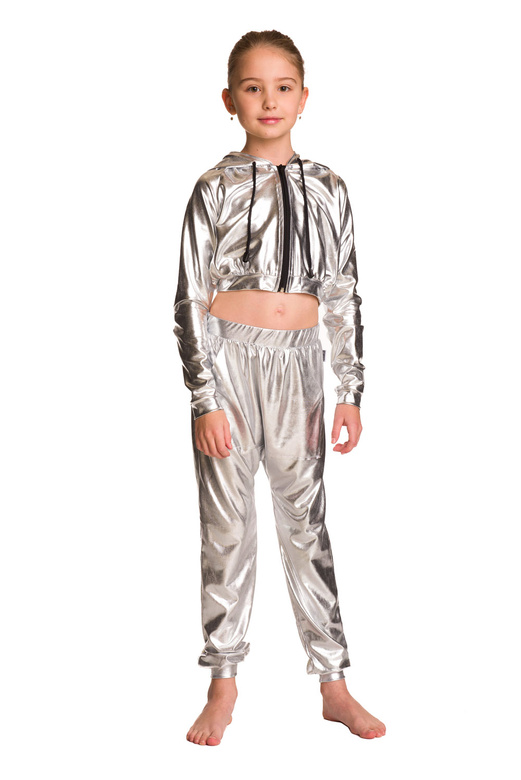 Children's metallic silver stage pants.