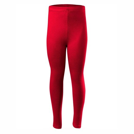 Women's, men's and children's red cotton sports leggings with long legs.