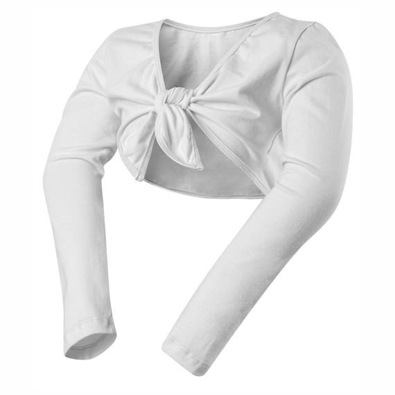 Tie-front cotton bolero for girls in white.