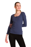 Women's cotton long-sleeved blouse in denim stripes.