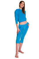 Women's Velour Tracksuit Set Hoodie + 3/4 Length Turquoise Pants.